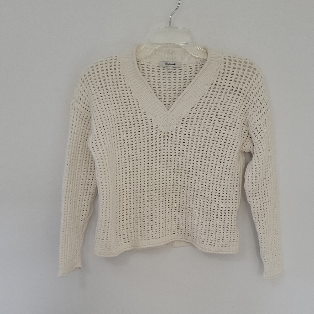 Madewell Women's Cream V-Neck Sweater, Size Small